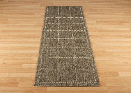 Anti Slip Checked Flatweave Rug - Grey