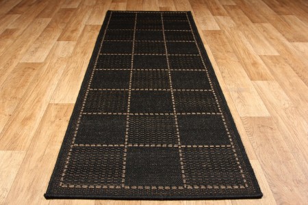 Anti Slip Checked Flatweave Runner - Black