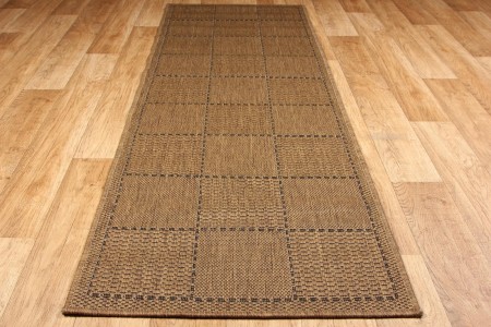 Checked Flatweave Utility Mats Kitchen Rugs Runners Natural Brown Anti Slip Gel 