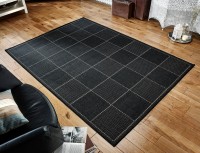 Anti Slip Checked Flatweave Rug - Black