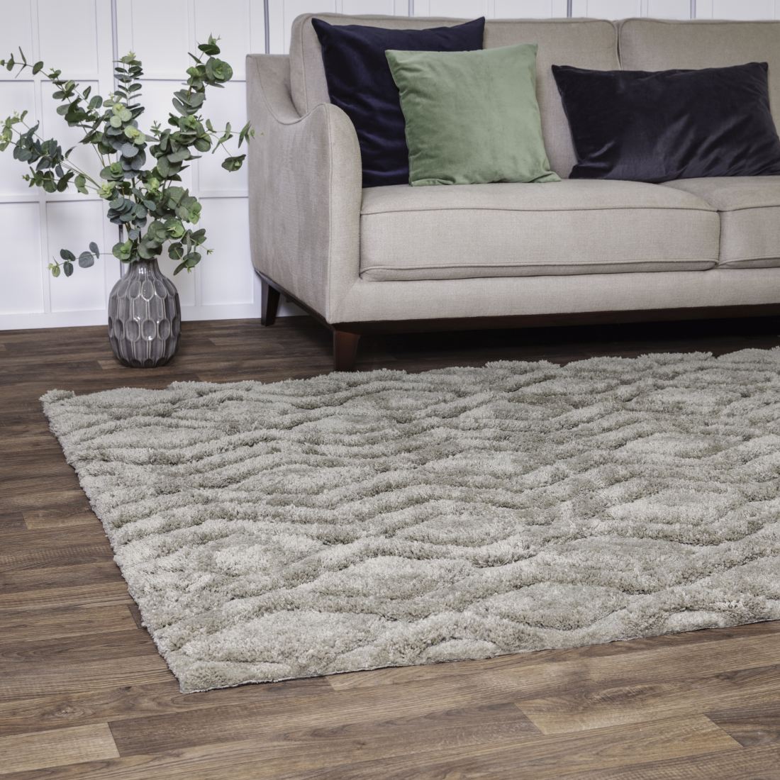 Harrison Shaggy Diamond Curved Rug - Grege