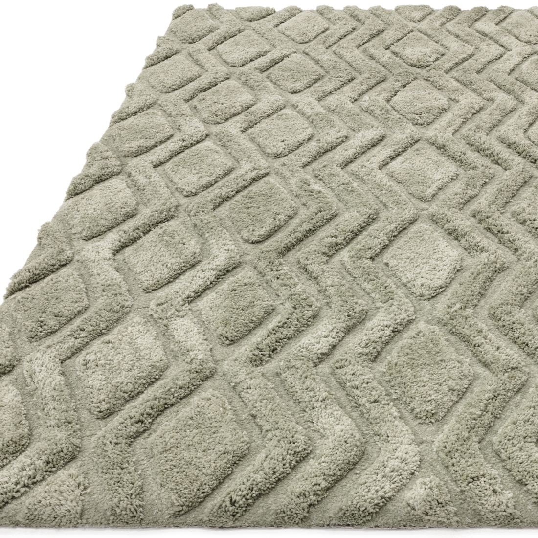 Harrison Shaggy Diamond Curved Rug - Sage