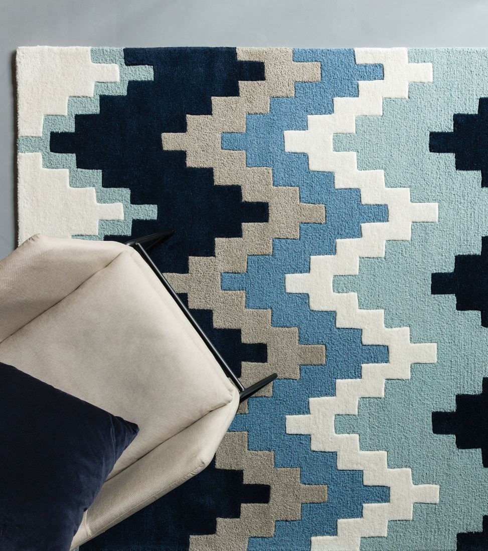 Matrix Geometric Wool Rug - Cuzzo Blue
