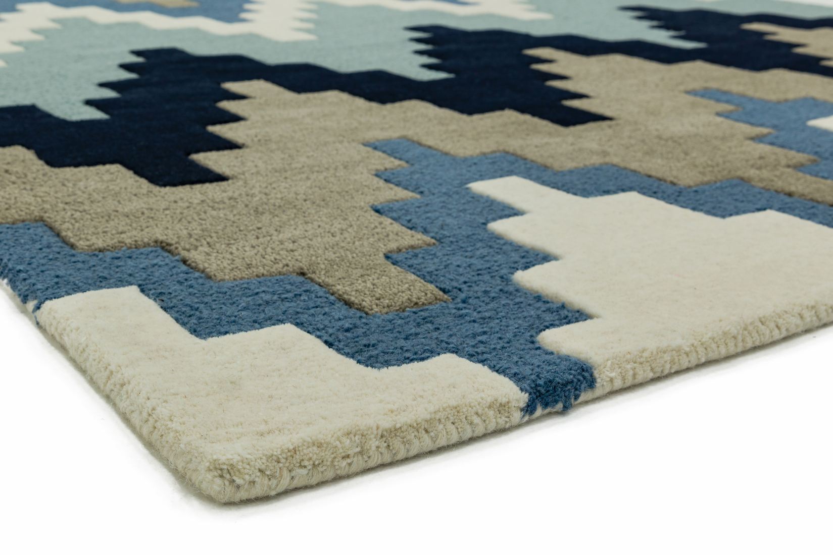 Matrix Geometric Wool Rug - Cuzzo Blue