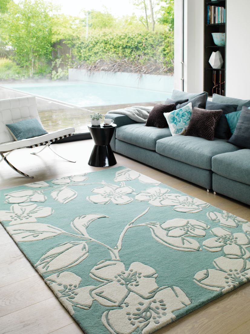 Matrix Floral Wool Rug - Devore Blue MAX12