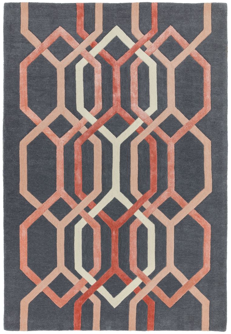 Matrix Geometric Wool Rug - Hexagon Charcoal MAX66