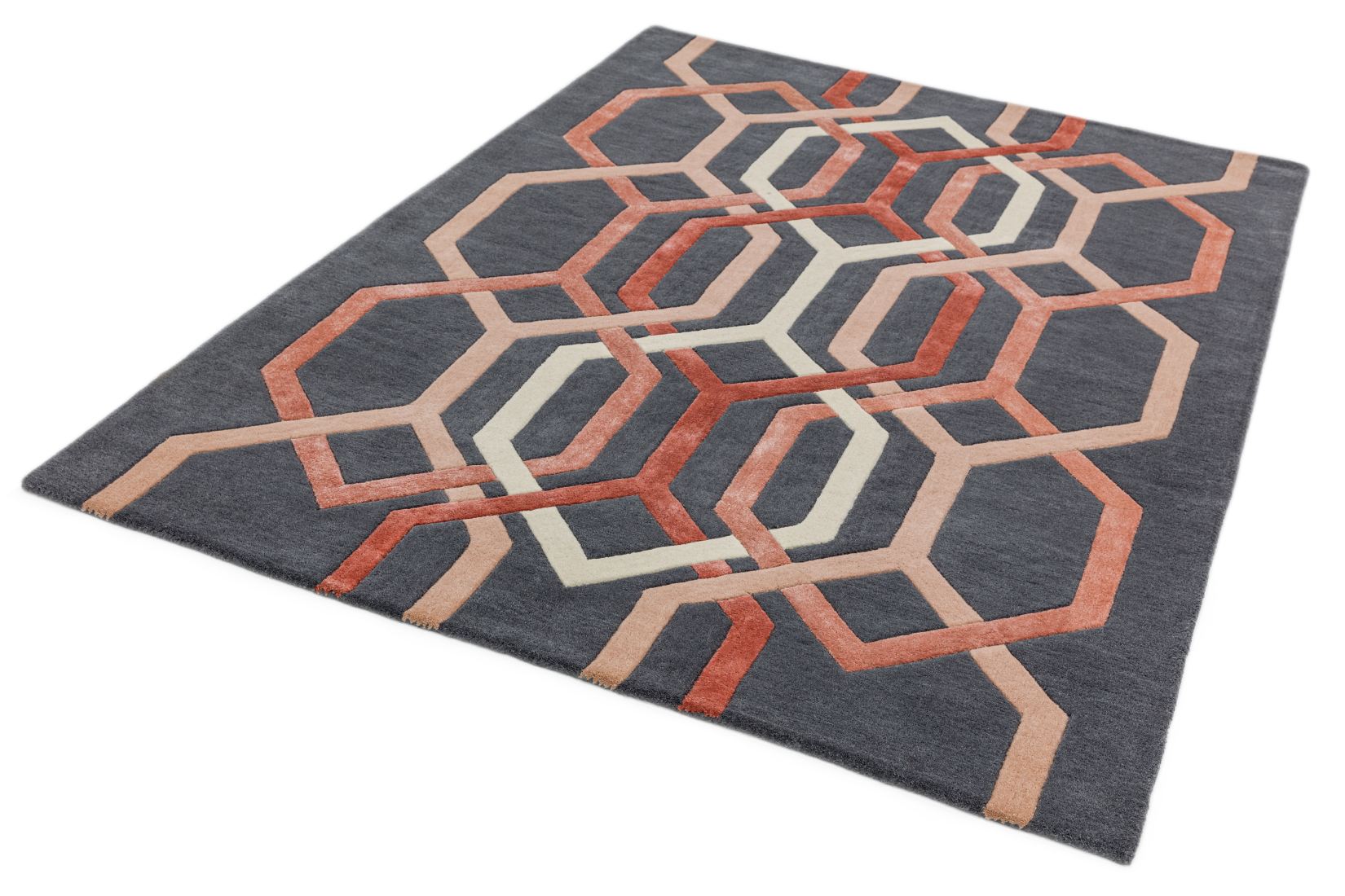 Matrix Geometric Wool Rug - Hexagon Charcoal