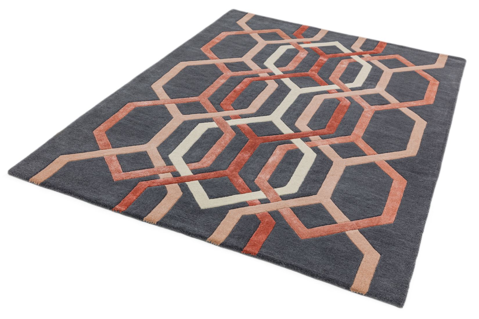 Matrix Geometric Wool Rug - Hexagon Charcoal MAX66 Matrix Geometric Wool Rug - Hexagon Charcoal MAX66