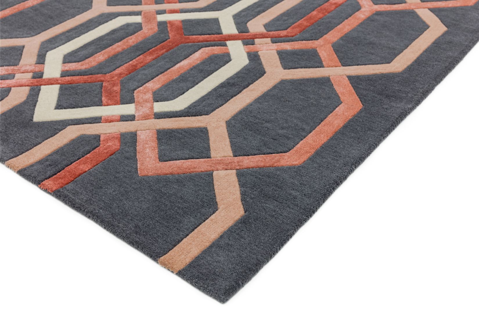 Matrix Geometric Wool Rug - Hexagon Charcoal