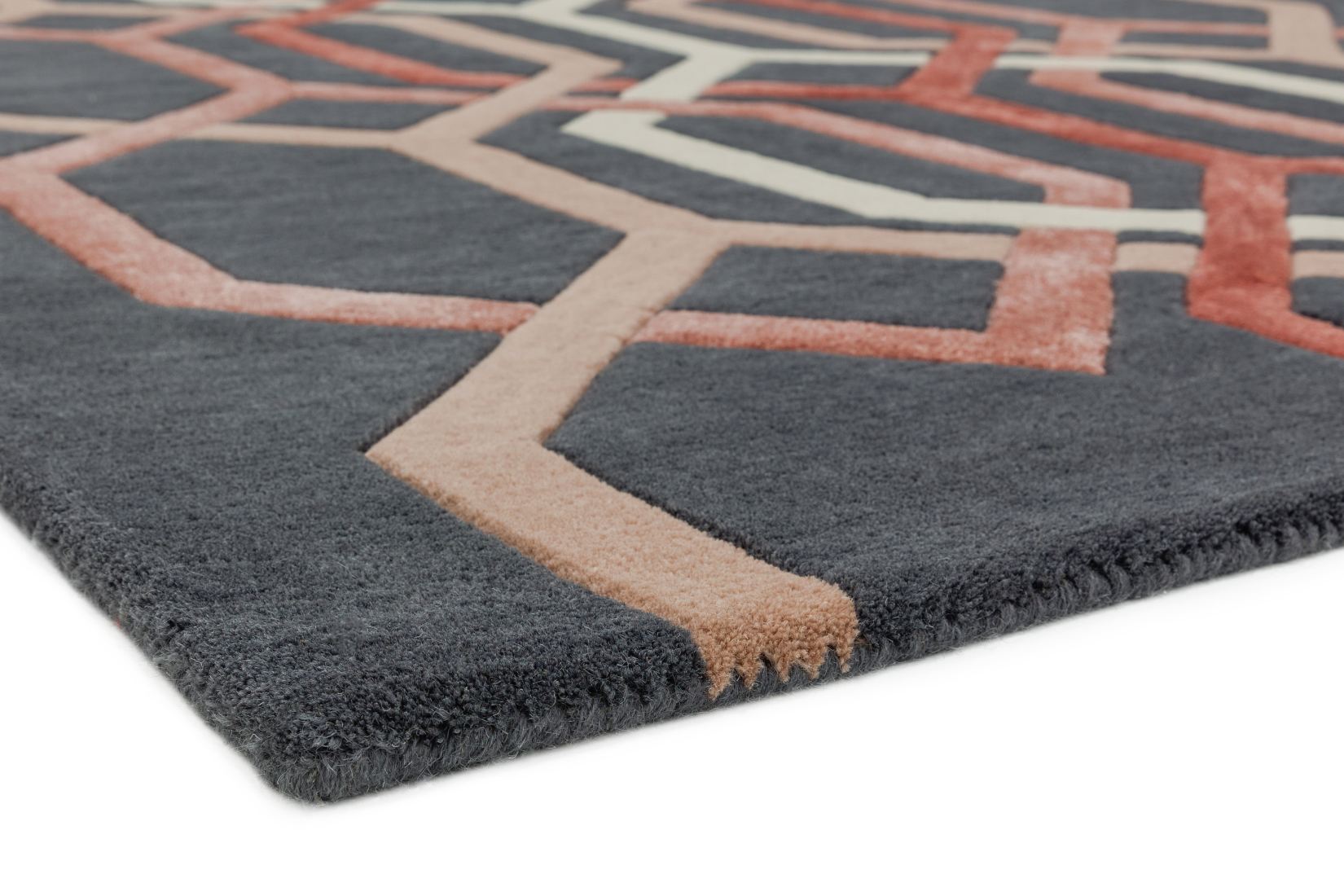 Matrix Geometric Wool Rug - Hexagon Charcoal MAX66 Matrix Geometric Wool Rug - Hexagon Charcoal MAX66