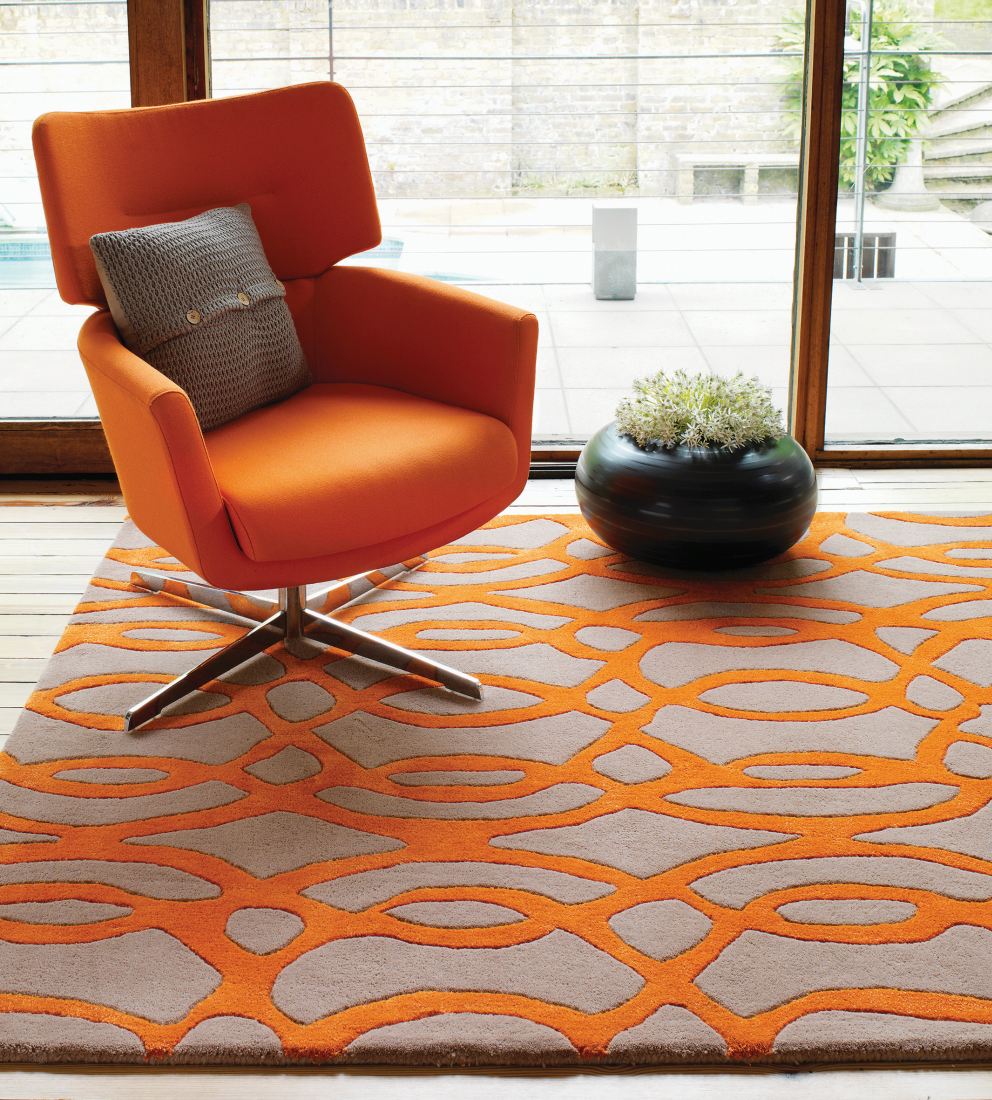 Matrix Geometric Wool Rug - Wire Orange MAX37