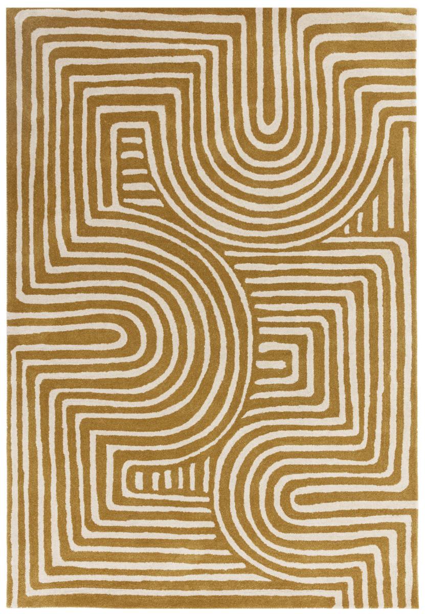 Reef Geometric Wool Rug - Curve Ochre RF28