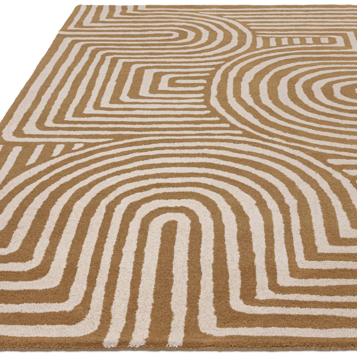 Reef Geometric Wool Rug - Curve Ochre RF28