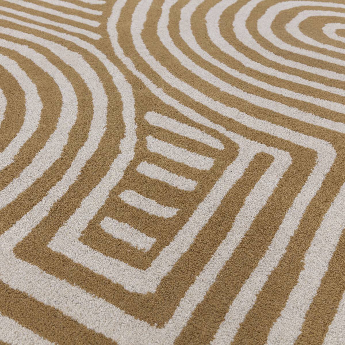 Reef Geometric Wool Rug - Curve Ochre RF28