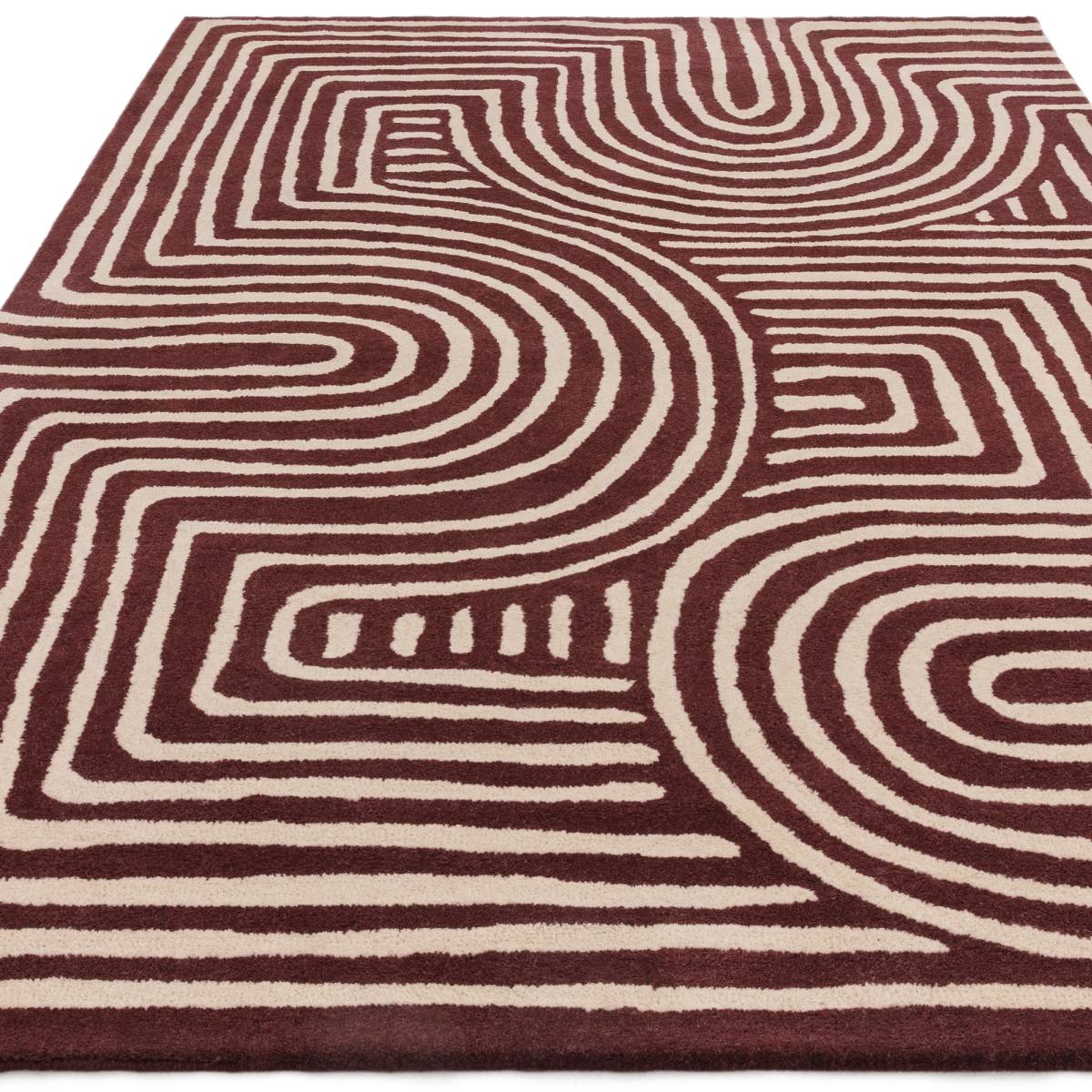 Reef Geometric Wool Rug - Curve Plum RF29