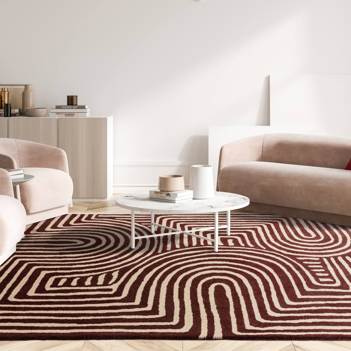 Reef Geometric Wool Rug - Curve Plum RF29