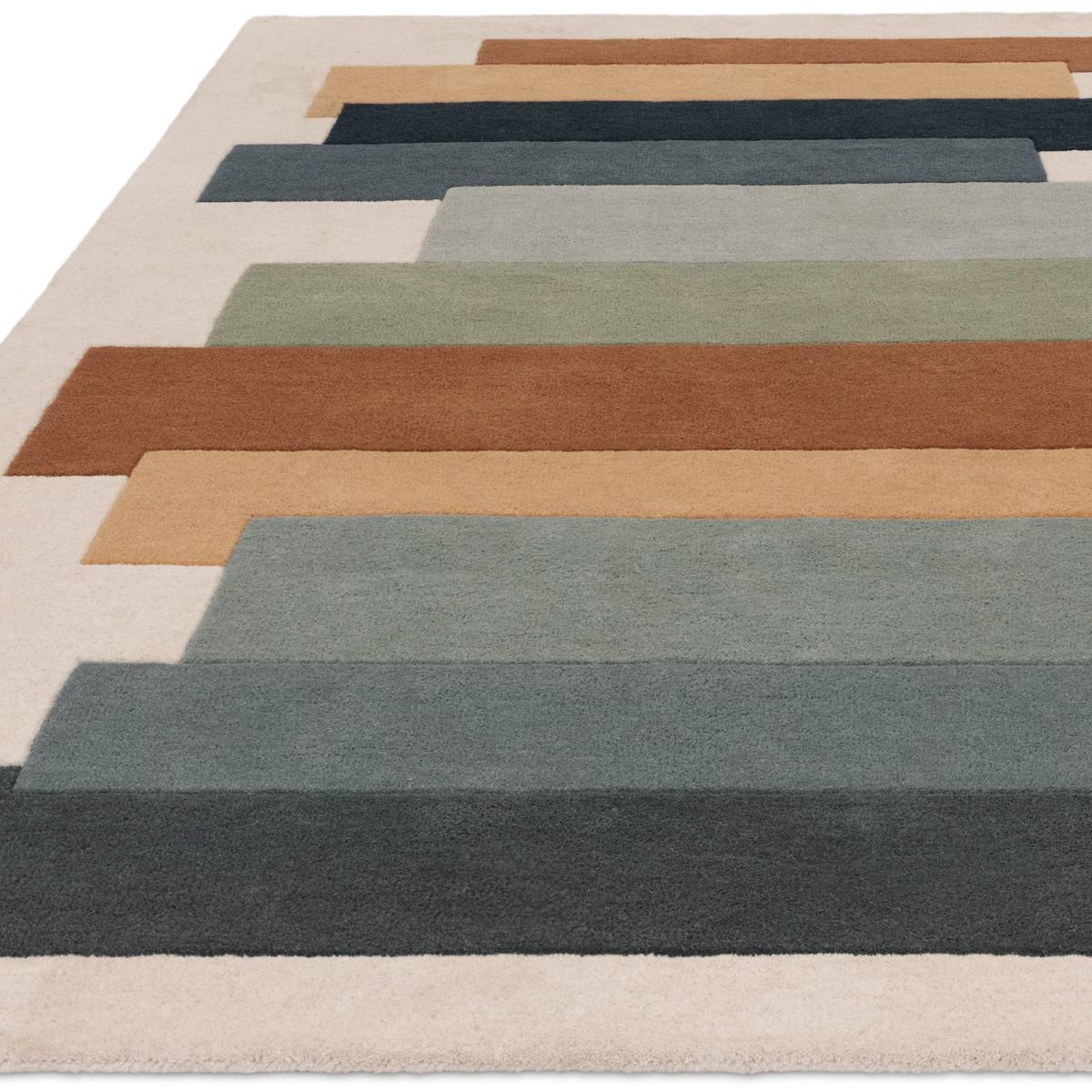 Reef Geometric Wool Rug - Stacks Green RF32 Reef Geometric Wool Rug - Stacks Green RF32