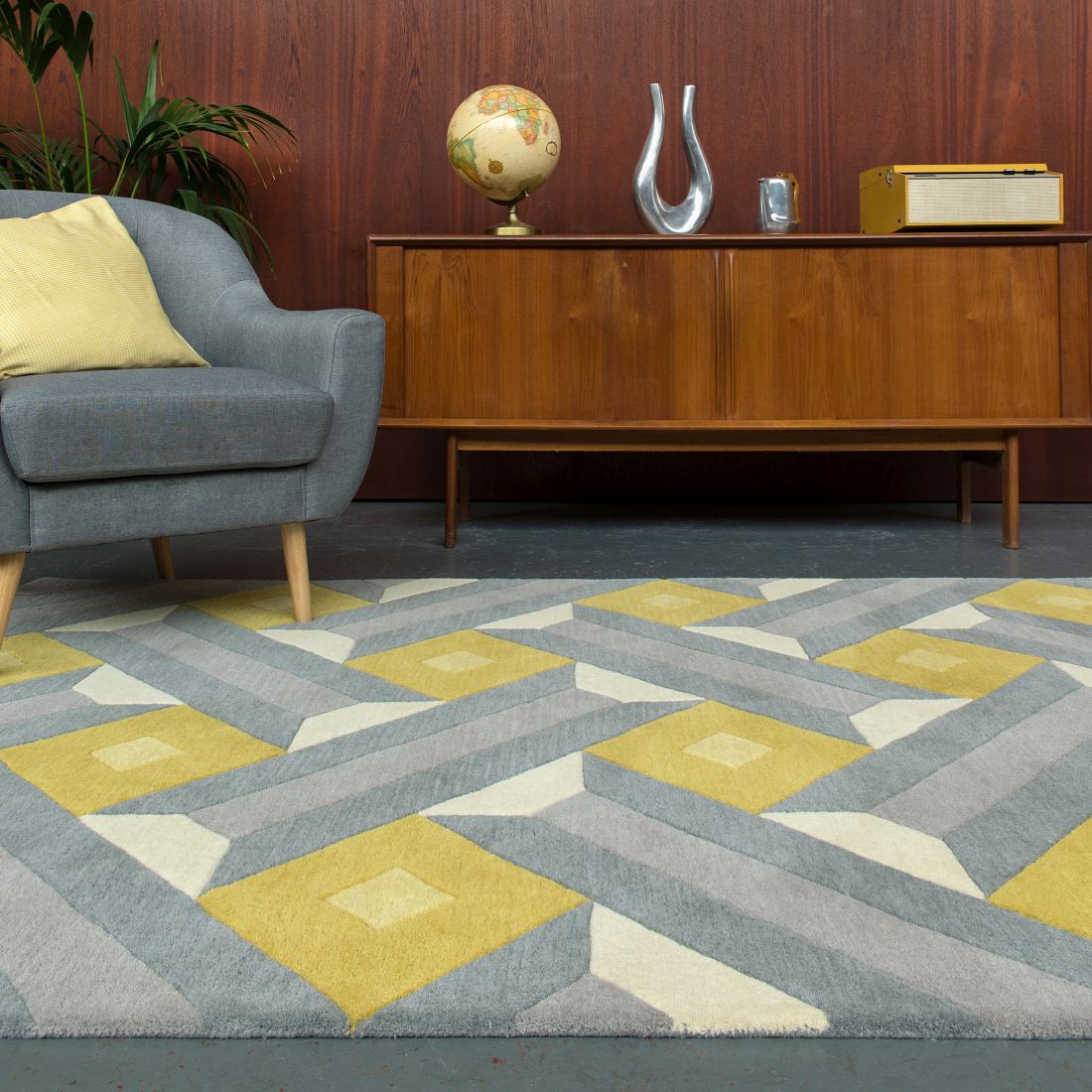 Reef Geometric Wool Rug - Motif Ochre Grey RF01 Reef Geometric Wool Rug - Motif Ochre Grey RF01
