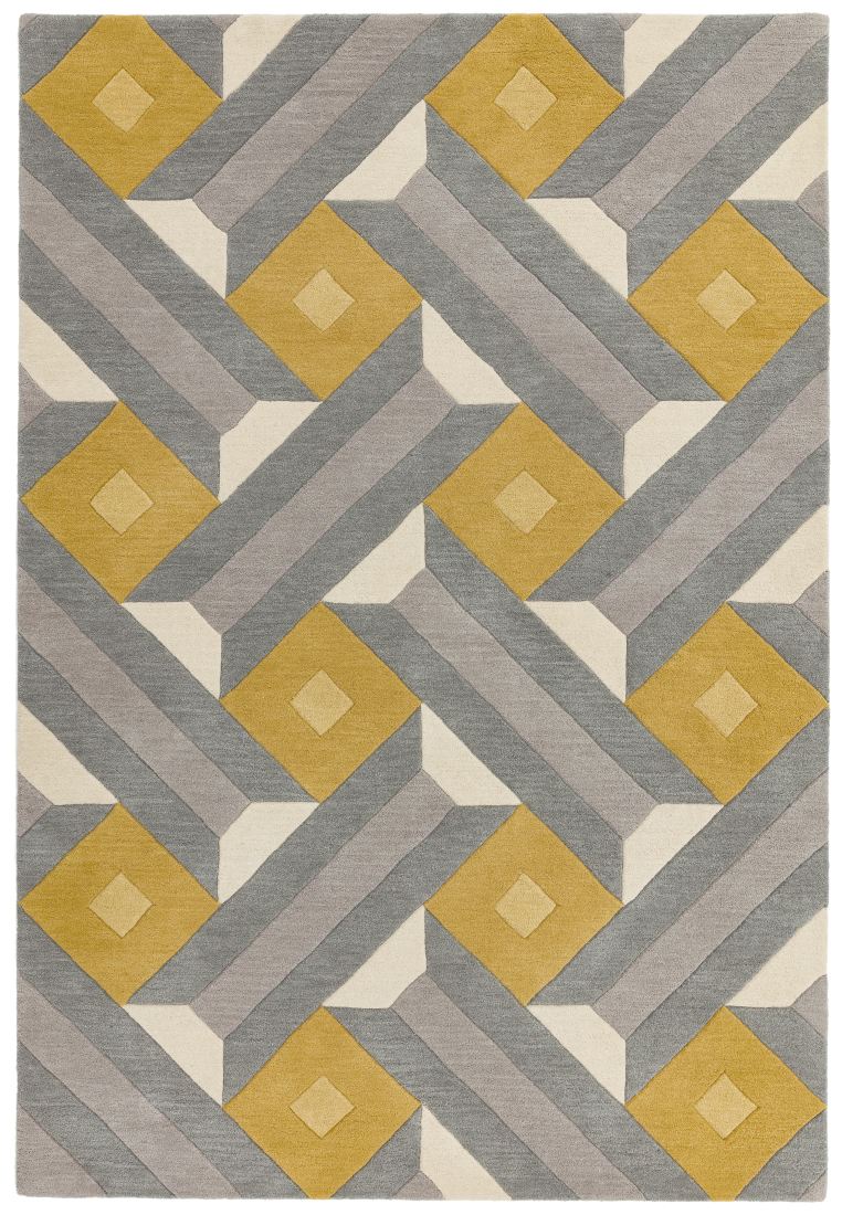 Reef Geometric Wool Rug - Motif Ochre Grey RF01