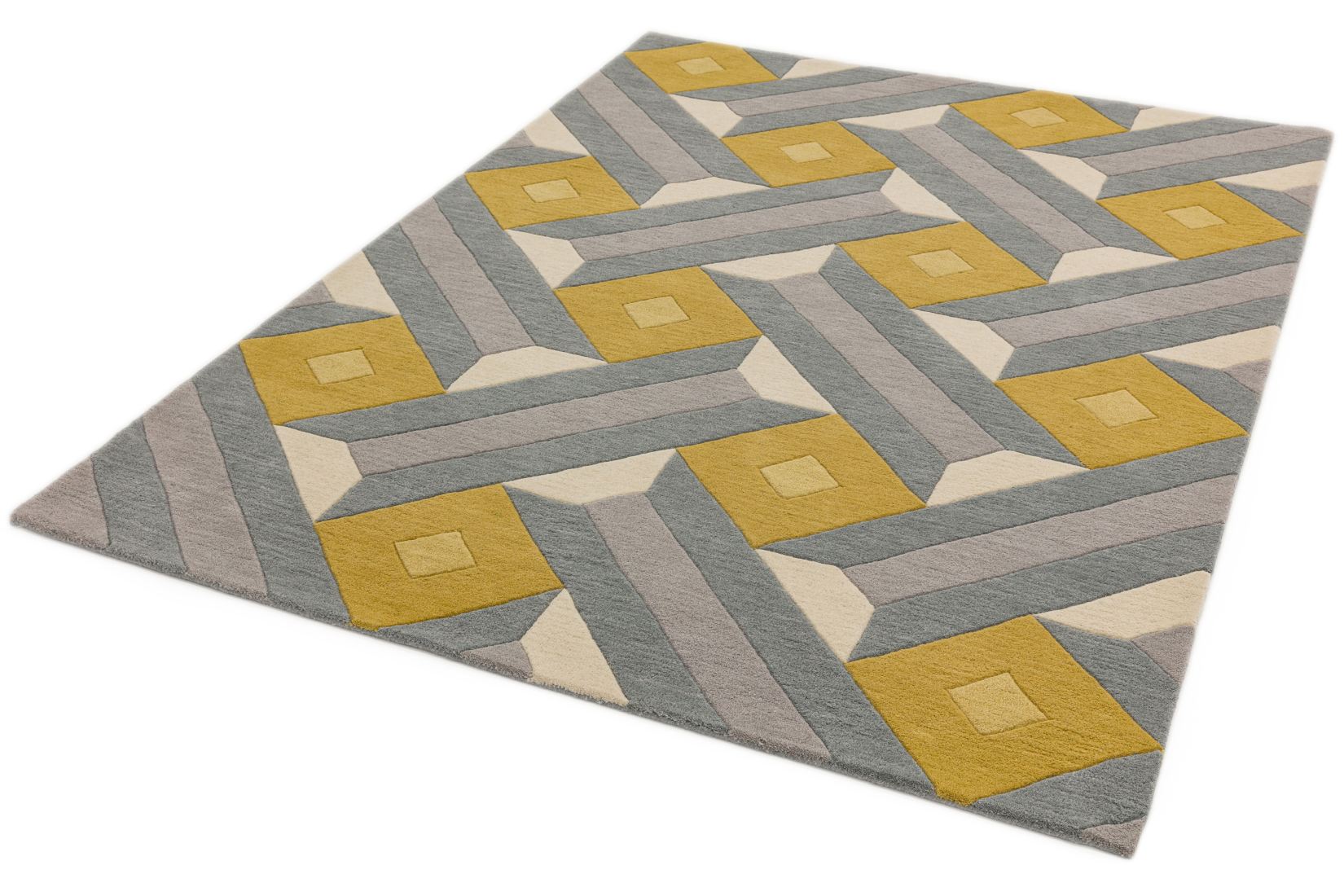 Reef Geometric Wool Rug - Motif Ochre Grey RF01