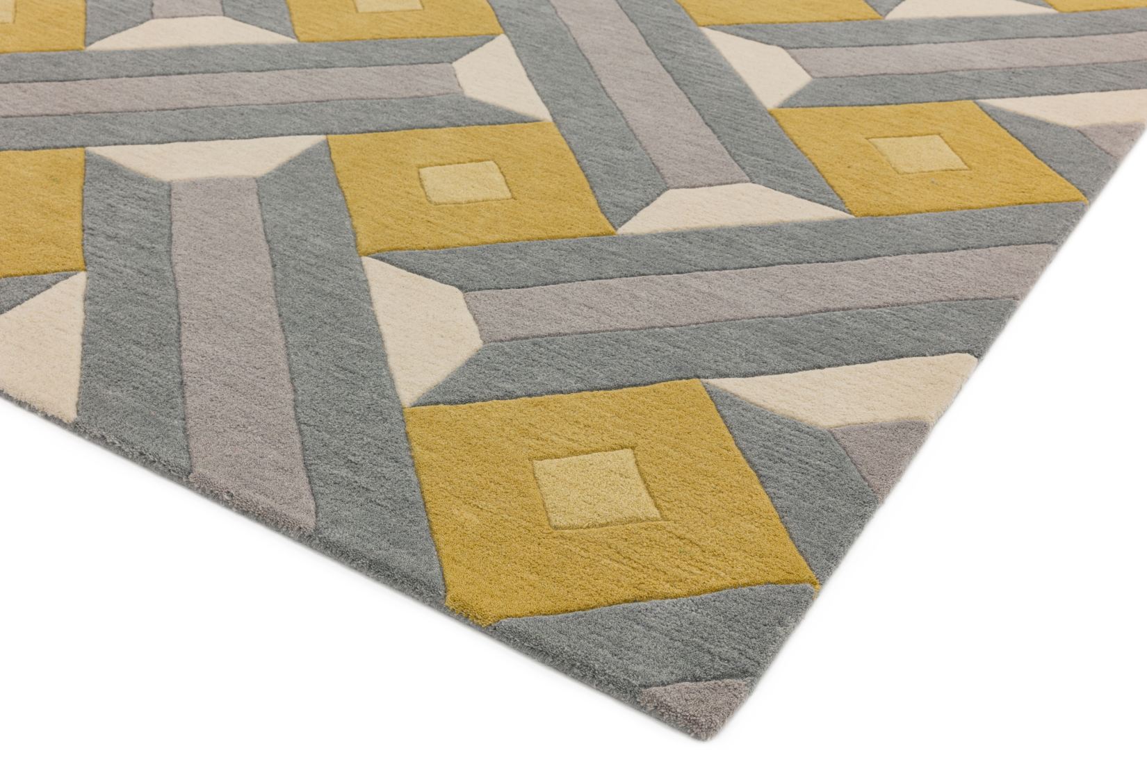 Reef Geometric Wool Rug - Motif Ochre Grey RF01