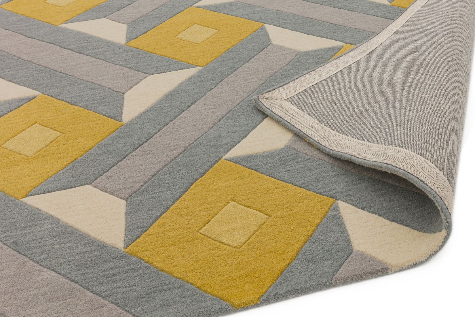 Reef Geometric Wool Rug - Motif Ochre Grey RF01