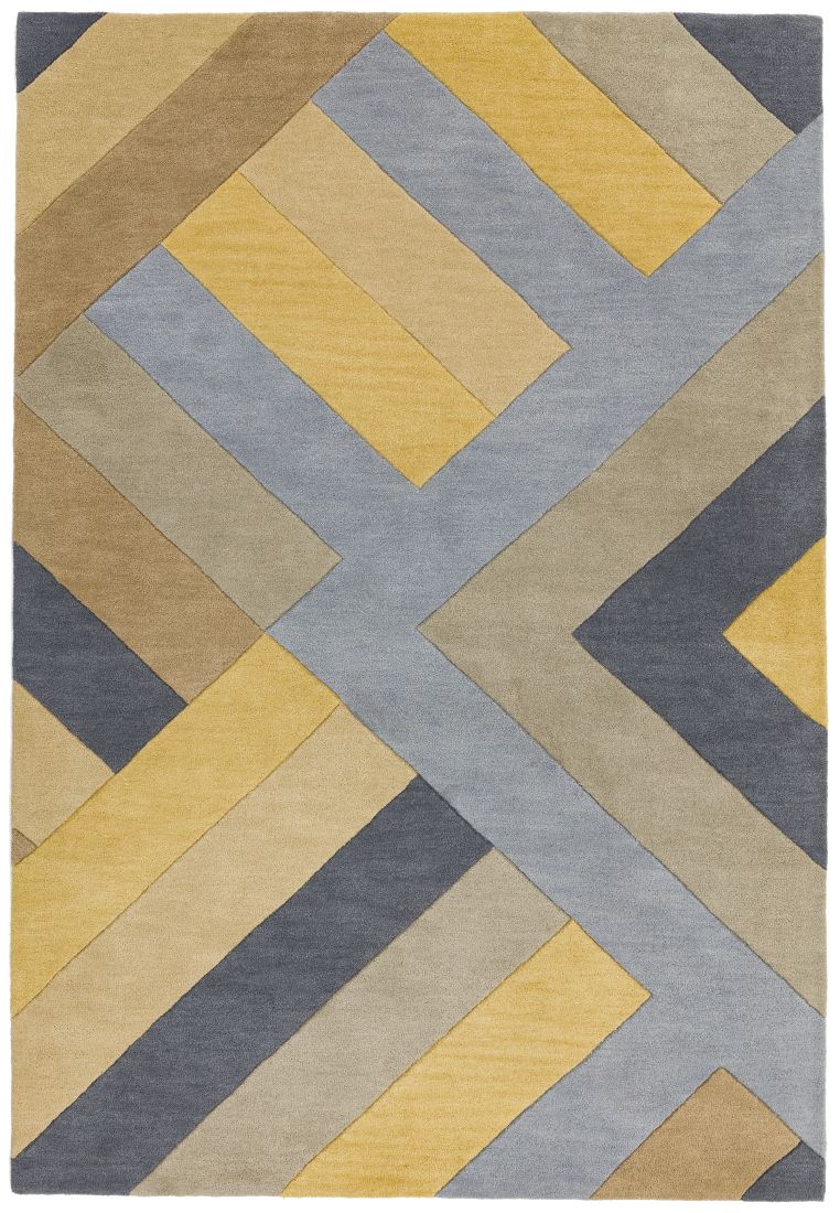 Reef Geometric Wool Rug - Big Zig Ochre Grey RF02