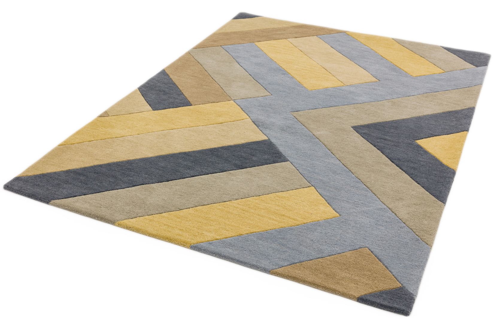 Reef Geometric Wool Rug - Big Zig Ochre Grey RF02