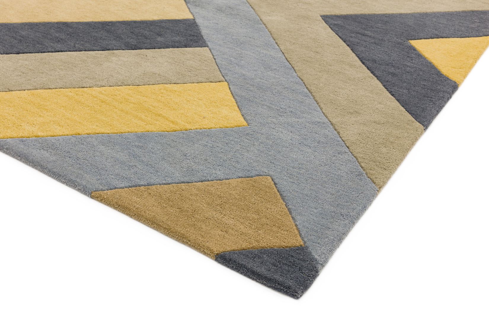 Reef Geometric Wool Rug - Big Zig Ochre Grey RF02