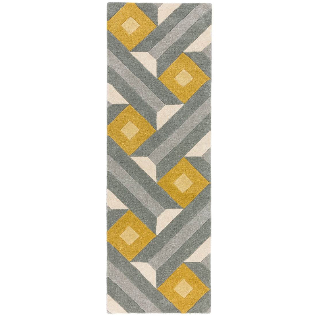 Reef Geometric Wool Runner - Motif Ochre Grey RF01