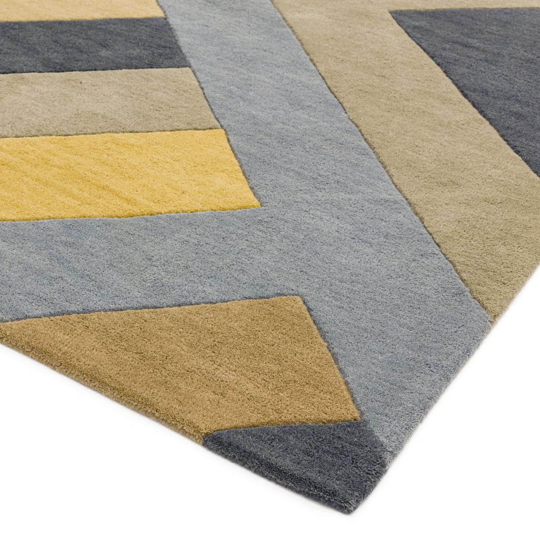 Reef Geometric Wool Runner - Big Zig Ochre Grey RF02