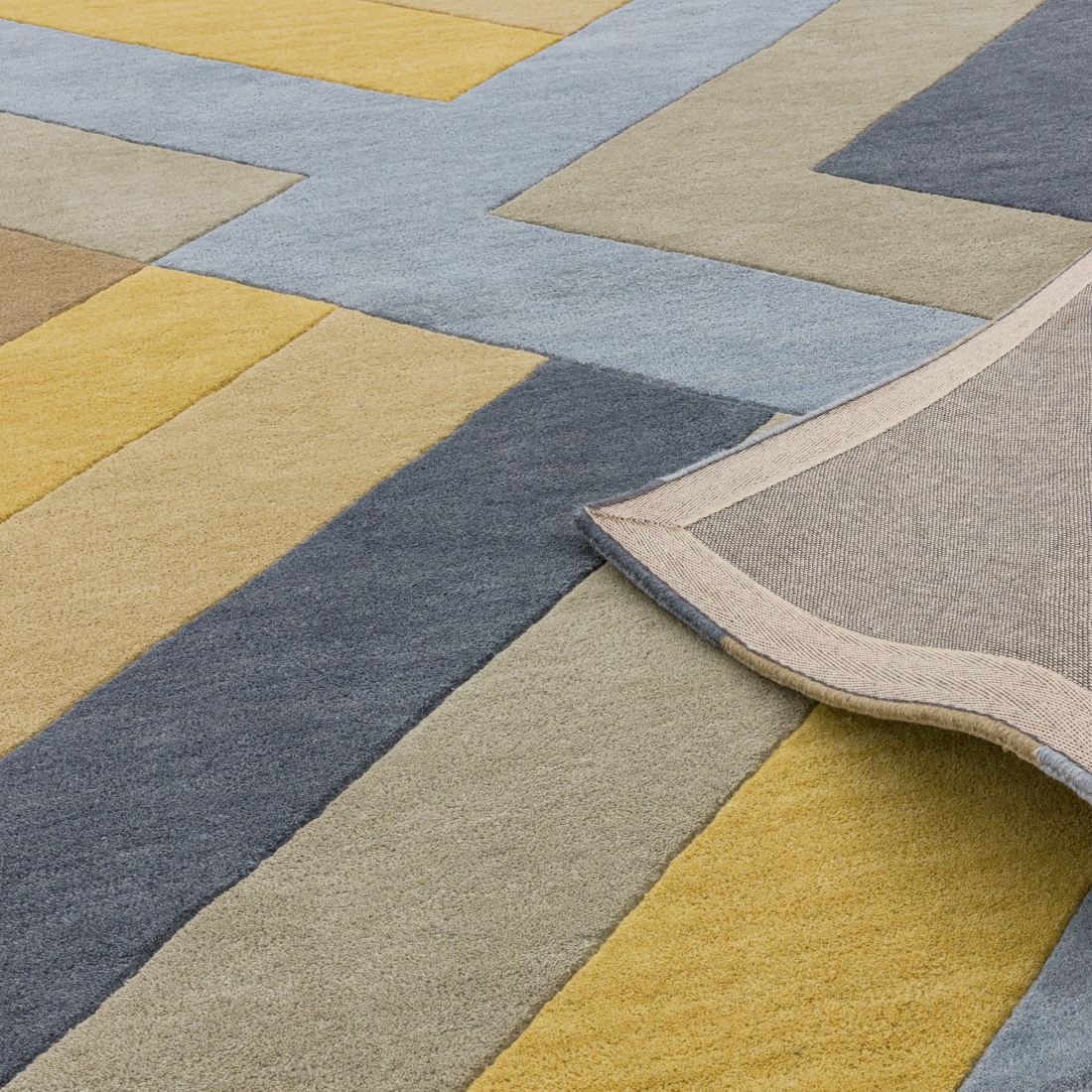 Reef Geometric Wool Runner - Big Zig Ochre Grey RF02