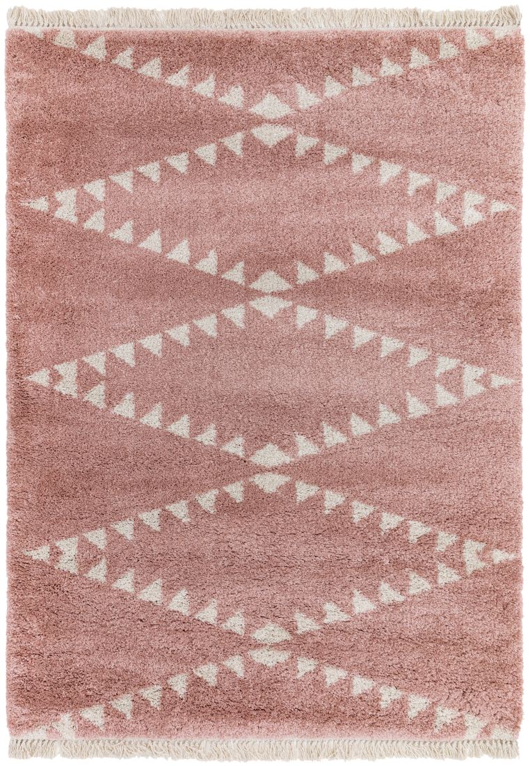 Rocco Geometric Fringed Shaggy Rug - Pink RC01 Rocco Geometric Fringed Shaggy Rug - Pink RC01