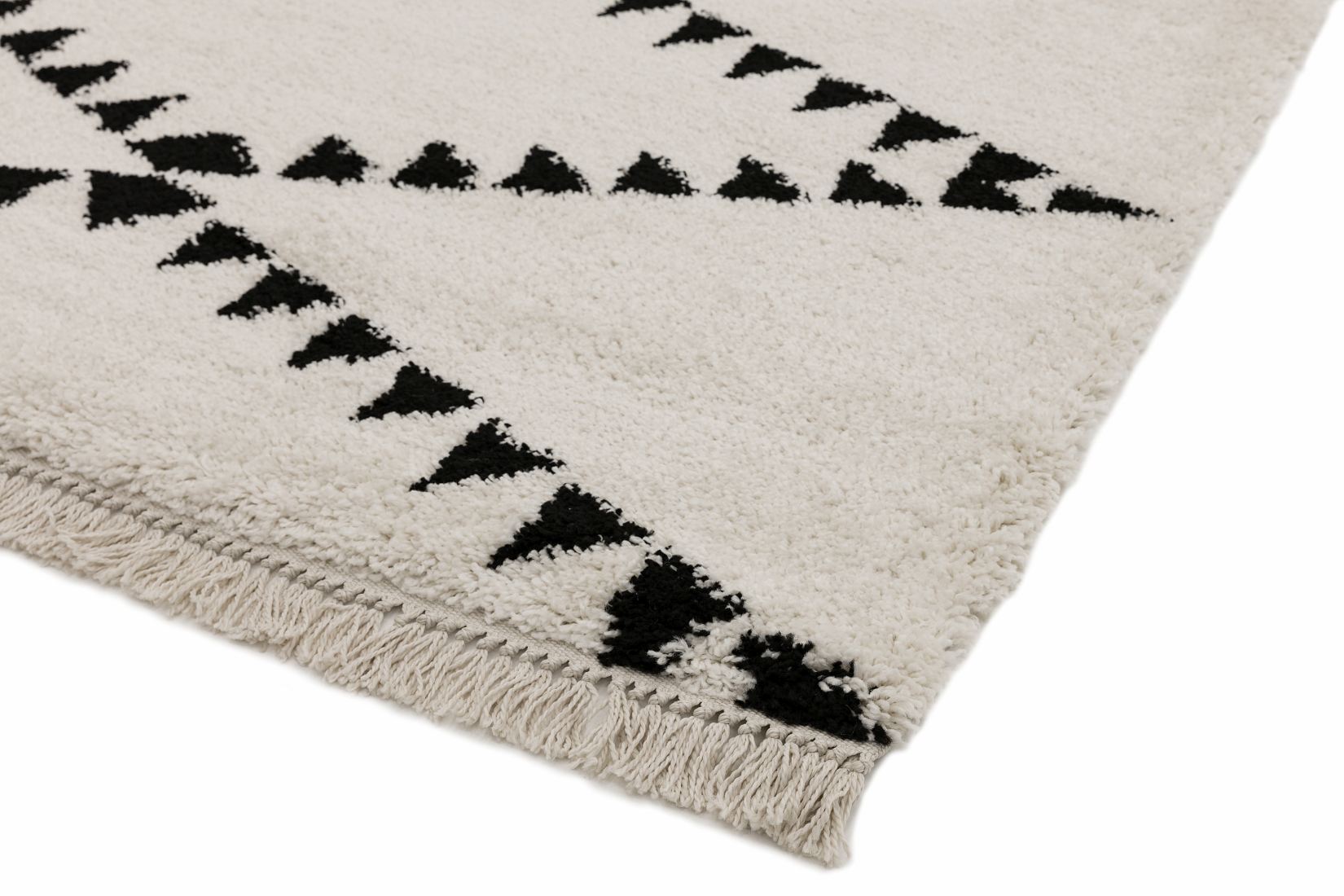 Rocco Geometric Fringed Shaggy Rug - Cream RC03