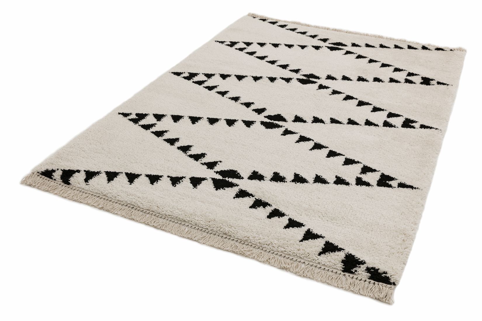 Rocco Geometric Fringed Shaggy Rug - Cream RC03