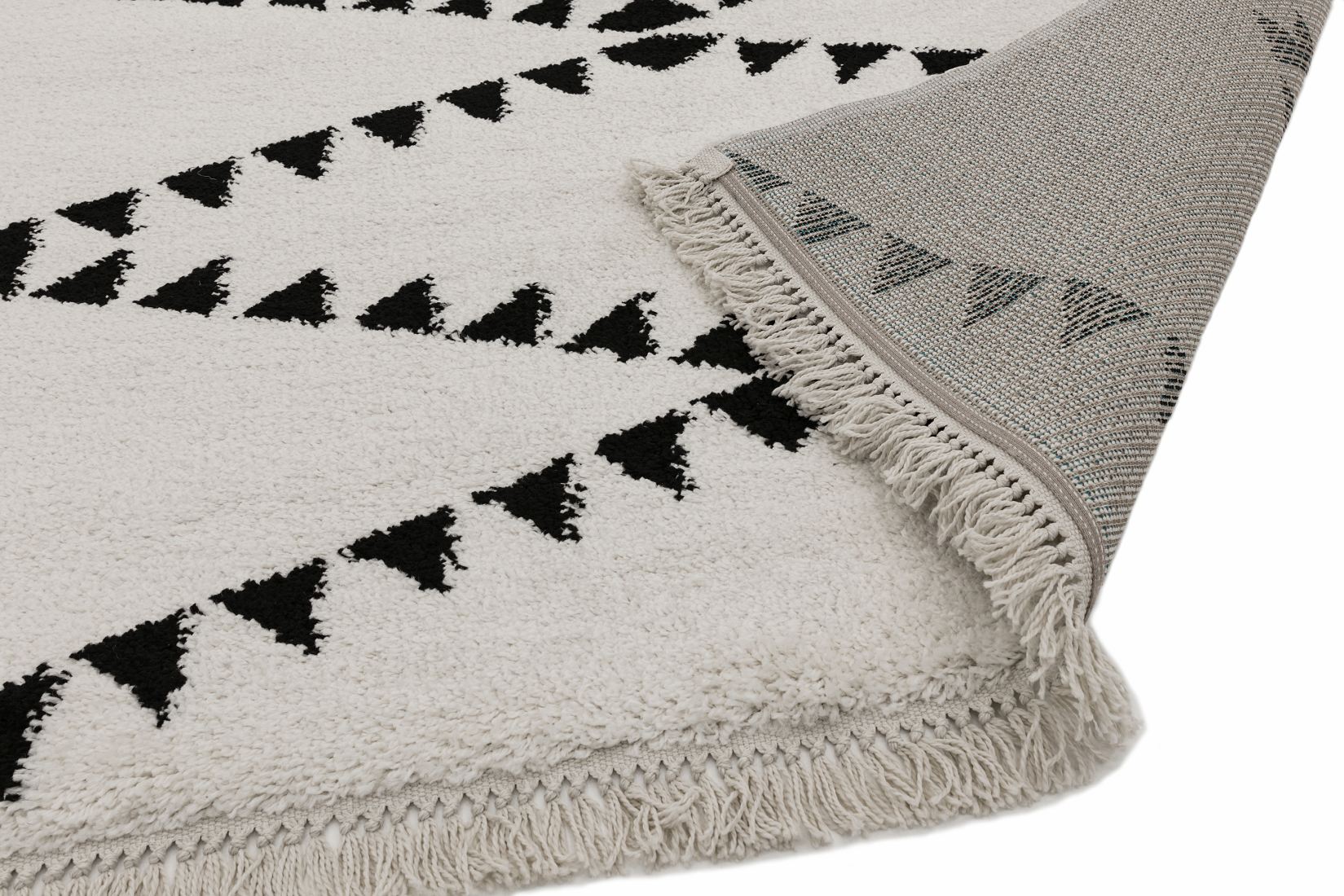 Rocco Geometric Fringed Shaggy Rug - Cream RC03