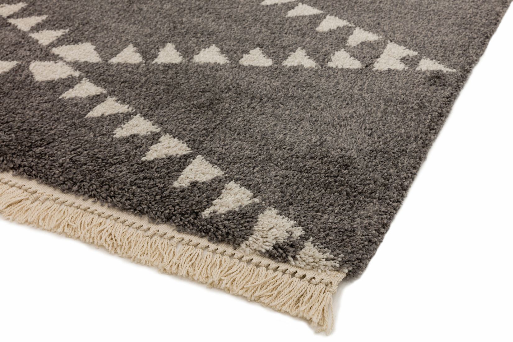 Rocco Tribal Fringed Shaggy Rug - Grey Arrow RC11