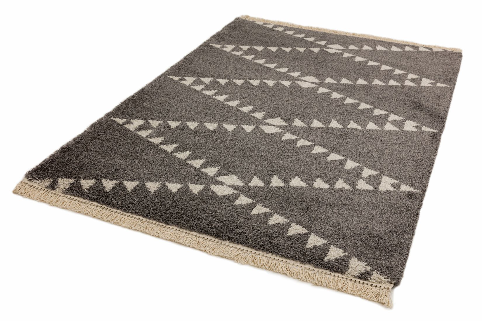 Rocco Geometric Fringed Shaggy Rug - Charcoal RC04