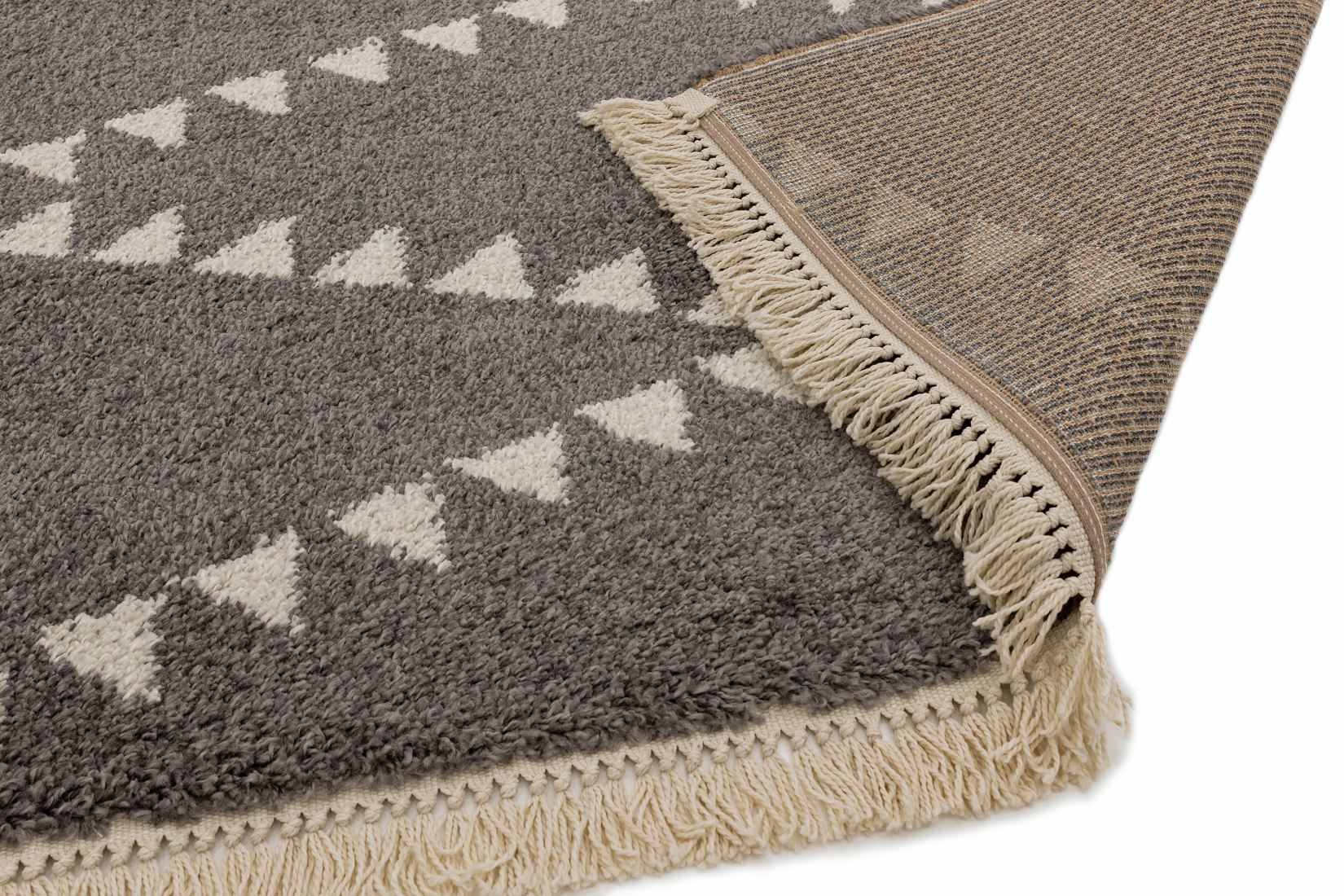 Rocco Geometric Fringed Shaggy Rug - Charcoal RC04