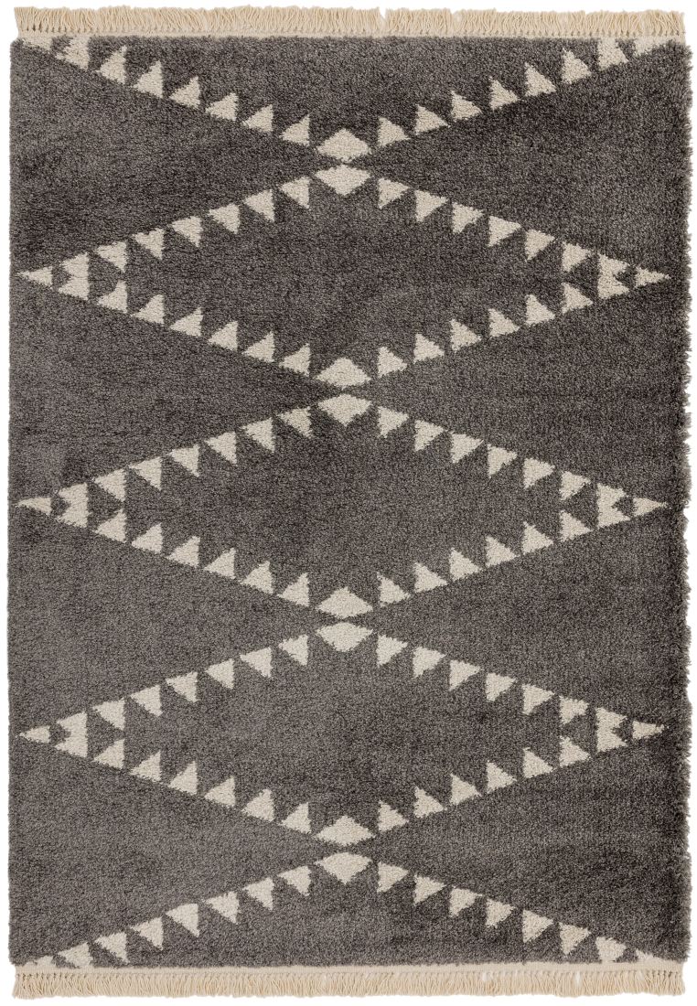 Rocco Geometric Fringed Shaggy Rug - Charcoal RC04 Rocco Geometric Fringed Shaggy Rug - Charcoal RC04
