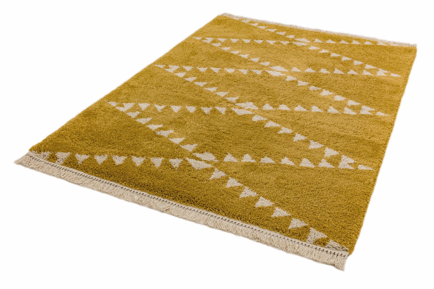 Rocco Geometric Fringed Shaggy Rug - Mustard RC05