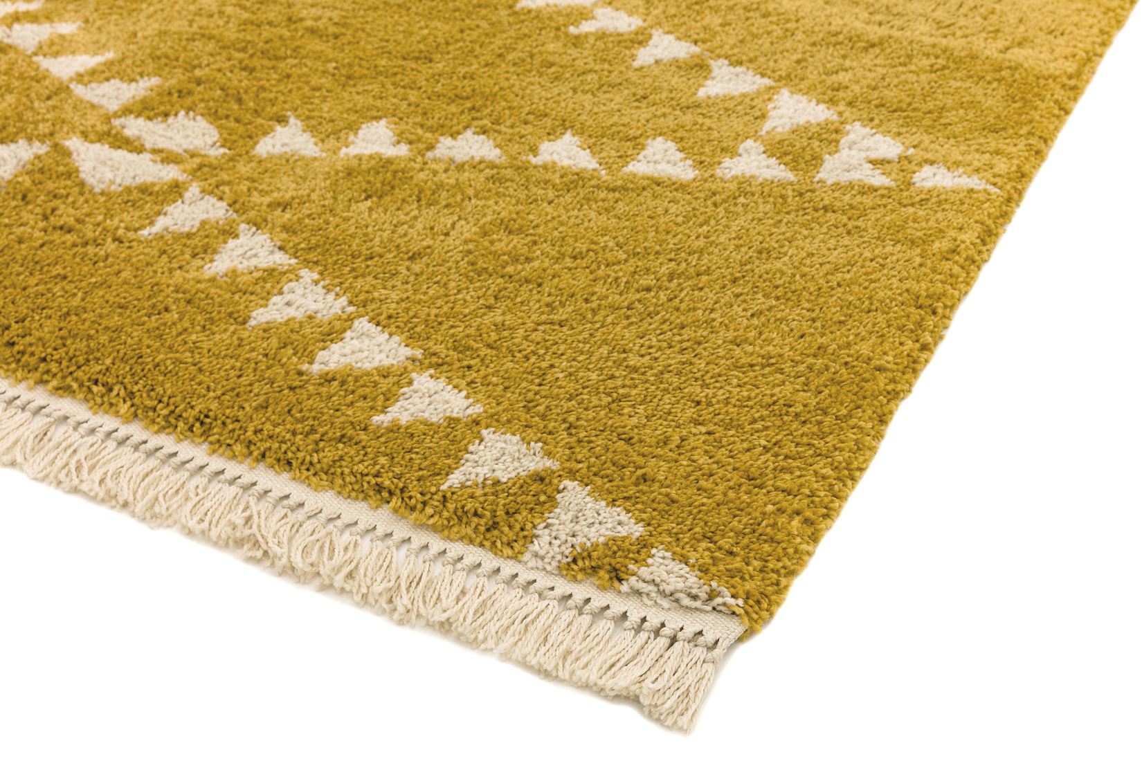 Rocco Geometric Fringed Shaggy Rug - Mustard RC05