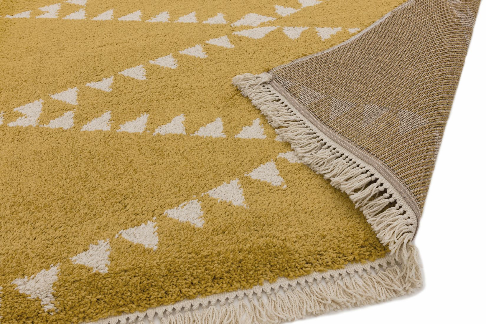 Rocco Geometric Fringed Shaggy Rug - Mustard RC05