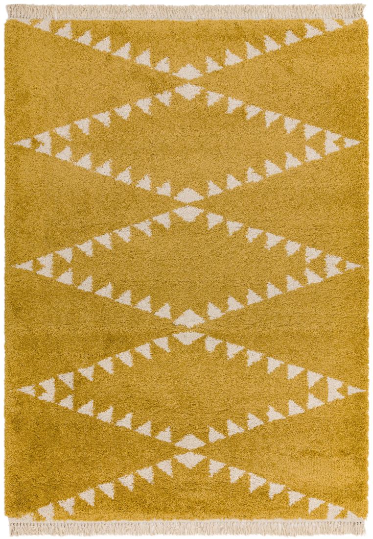Rocco Geometric Fringed Shaggy Rug - Mustard RC05 Rocco Geometric Fringed Shaggy Rug - Mustard RC05