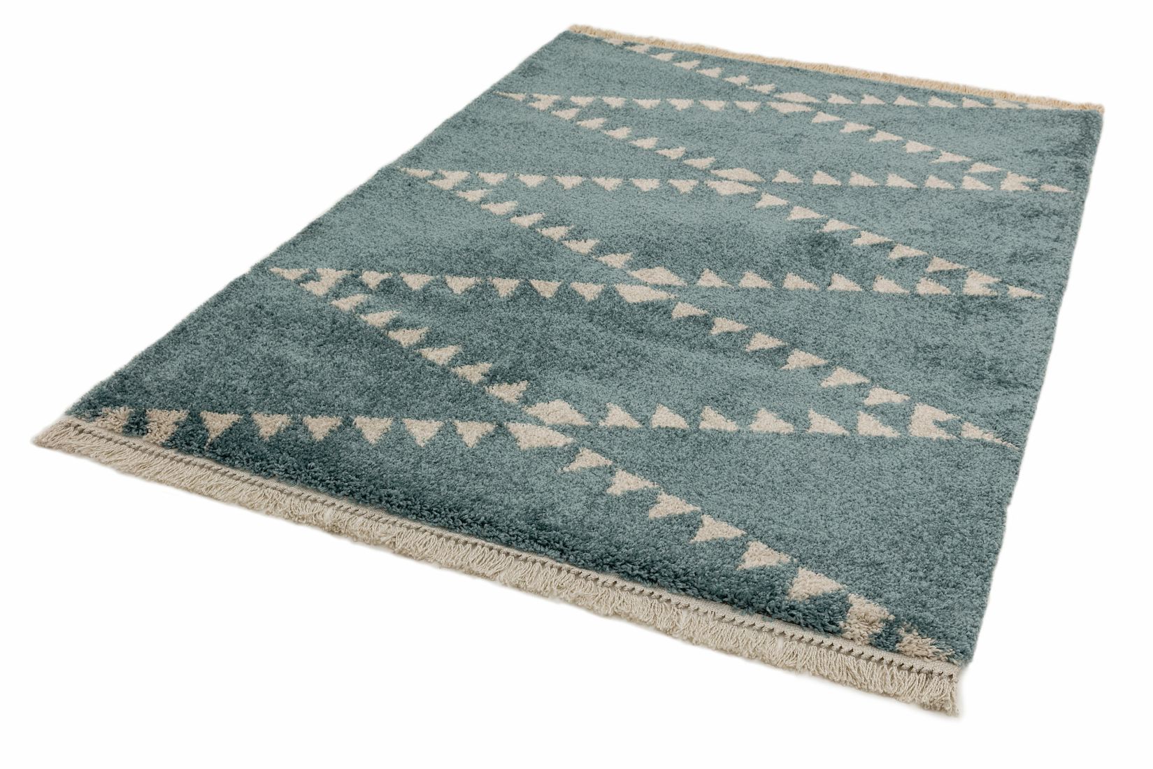 Rocco Geometric Fringed Shaggy Rug - Blue RC06