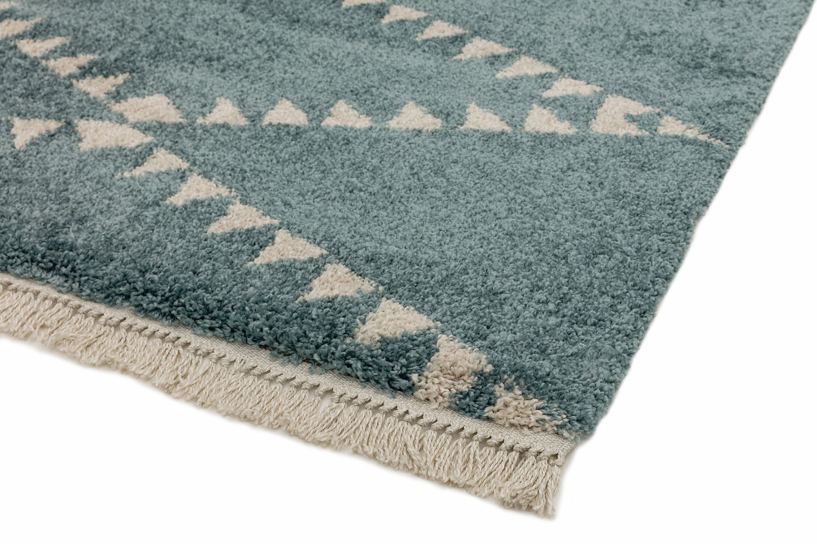 Rocco Geometric Fringed Shaggy Rug - Blue RC06