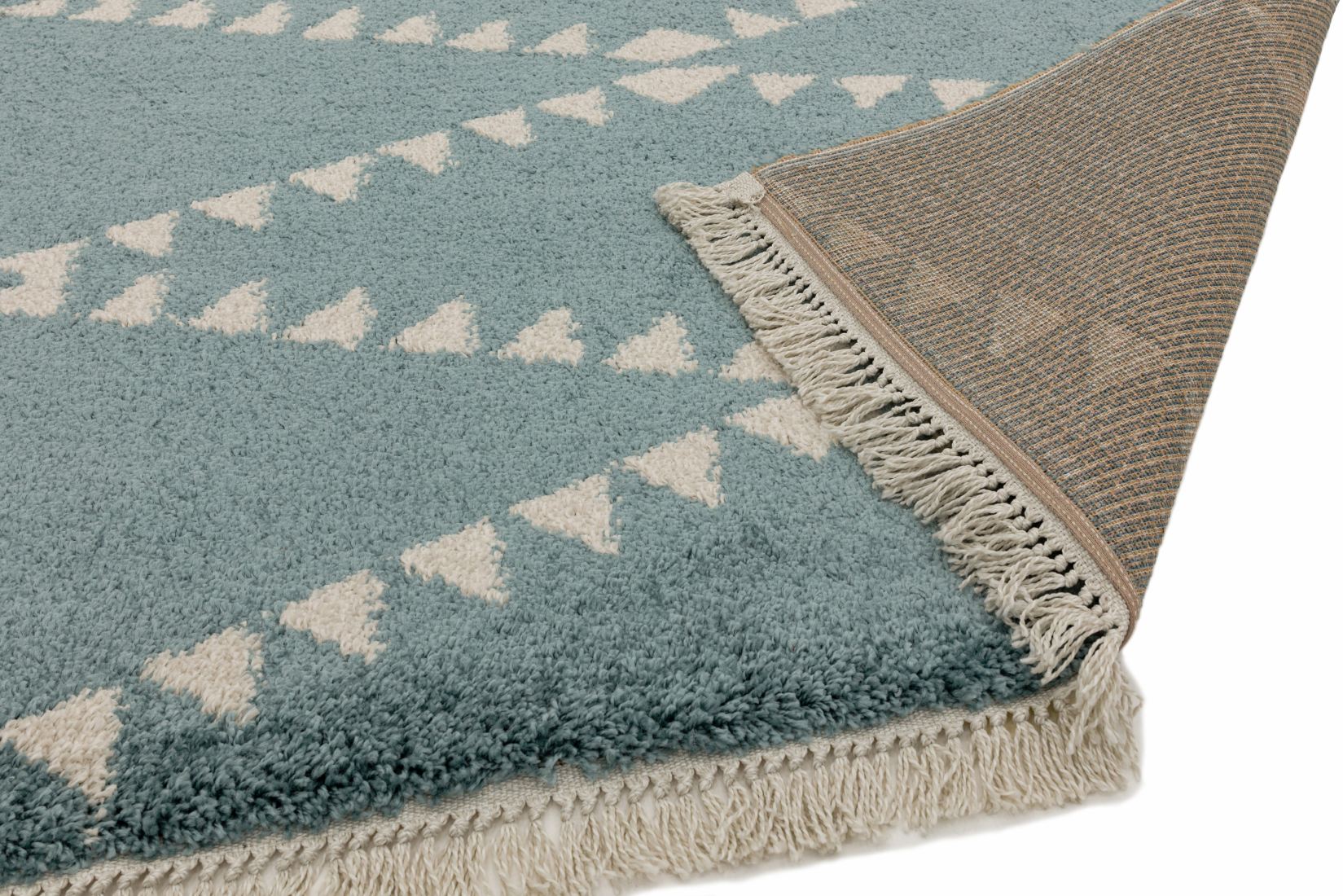 Rocco Geometric Fringed Shaggy Rug - Blue RC06