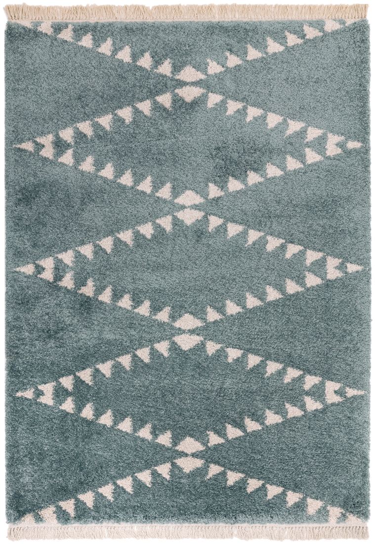 Rocco Geometric Fringed Shaggy Rug - Blue RC06 Rocco Geometric Fringed Shaggy Rug - Blue RC06