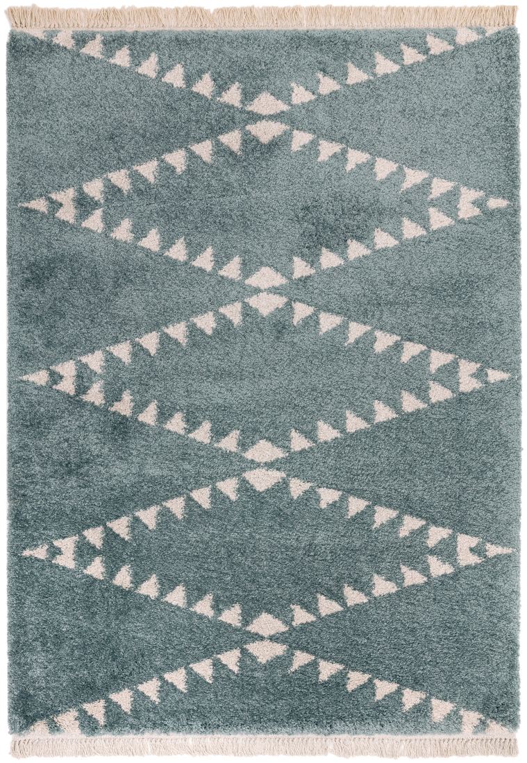 Rocco Geometric Fringed Shaggy Rug - Blue RC06