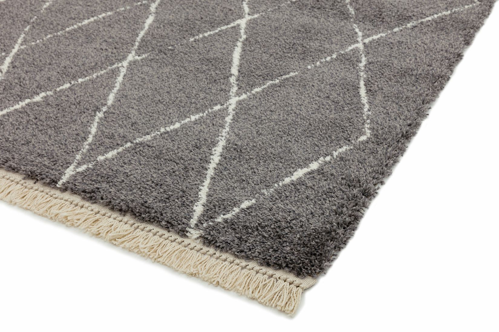 Rocco Geometric Fringed Shaggy Rug - Grey Diamond RC07 Rocco Geometric Fringed Shaggy Rug - Grey Diamond RC07
